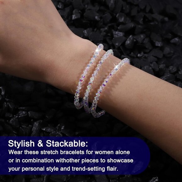 Austrian Crystal Stackable Bracelets Set for Women, 3 Pcs, 7-Inch - Picture 4 of 6